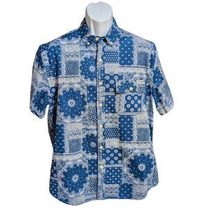 NEW  Men's Short Sleeve Bandana Shirt in Prairie Blue and Texas White  (07742 B)